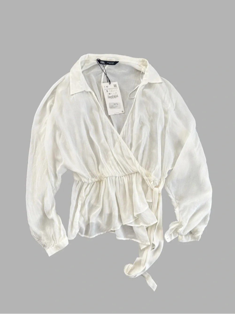 Zara White Wrap Blouse with Tie Waist NWT - Picture 10 of 10